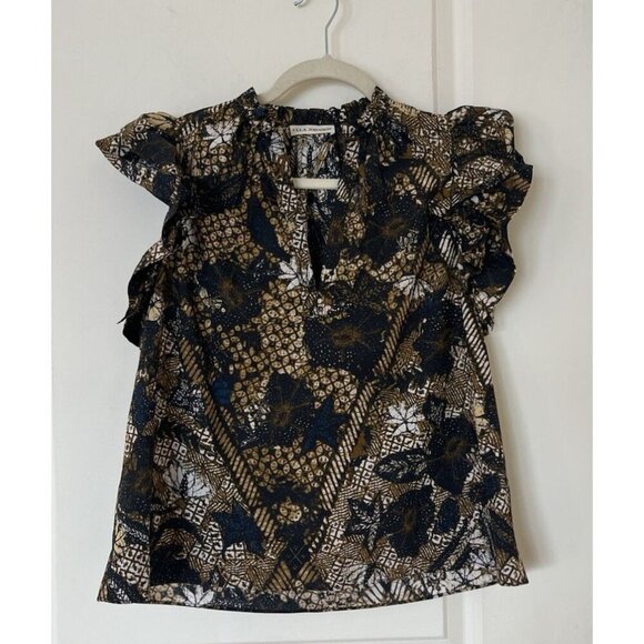 Ulla Johnson Elena Ruffled Printed Cotton Poplin Blouse Size 0 - Picture 2 of 7
